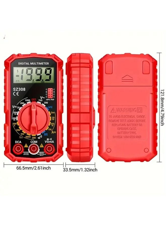 Red Mini Digital Multimeter Voltage Current Resistance Tester Compact Handheld Device - Image 2
