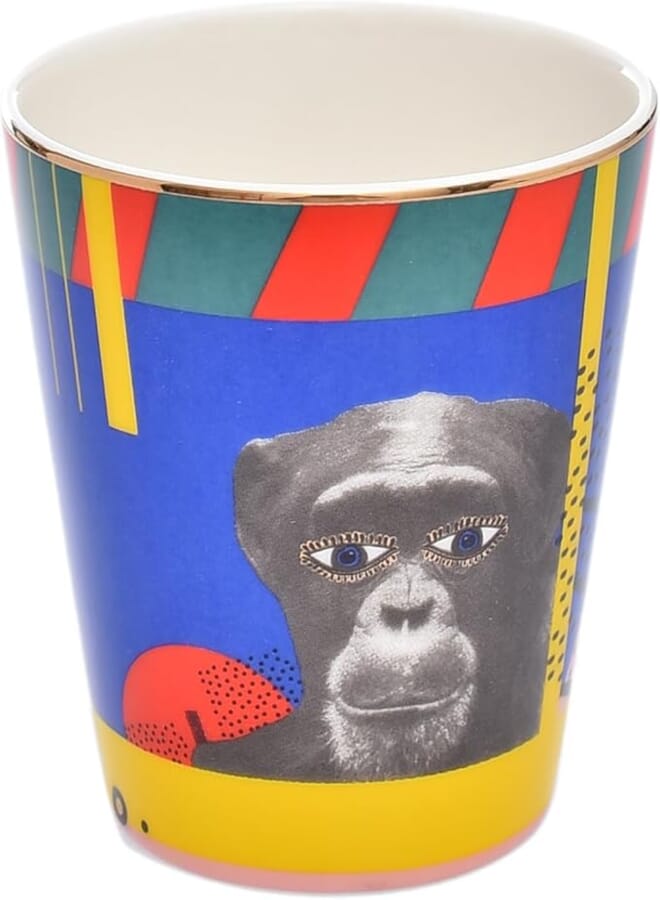 Porland Po-Wl425430-Mo Porcelain Wild Life Monkey Unhandled Mug 320Ml Suitable For Home And Restaurants With Premium Durable Material - Multi Colour