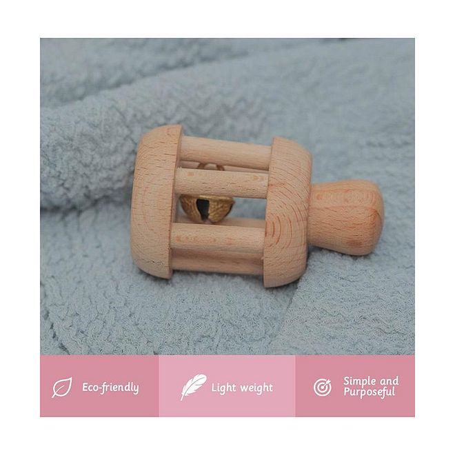 Ariro Wooden Bell Rattle for Babies, Eco-Friendly Lightweight Beech Wood, Develops Auditory & Motor Skills, 0m+ - Image 2