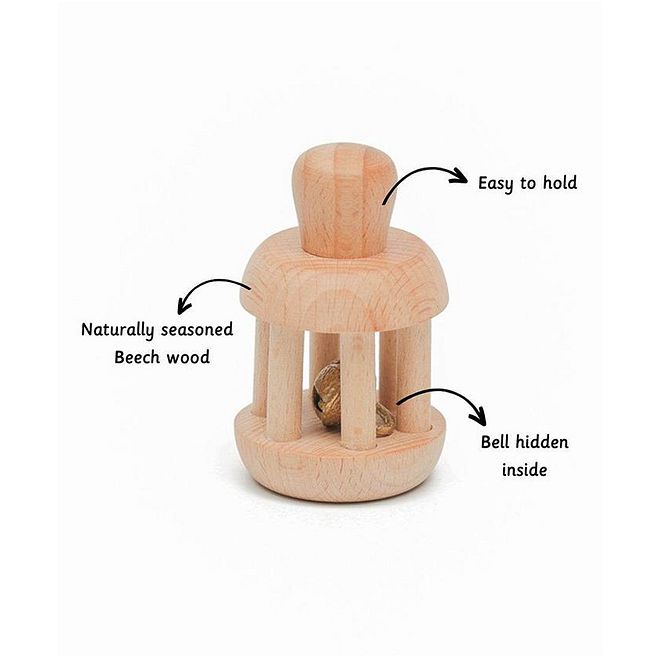 Ariro Wooden Bell Rattle for Babies, Eco-Friendly Lightweight Beech Wood, Develops Auditory & Motor Skills, 0m+ - Image 4