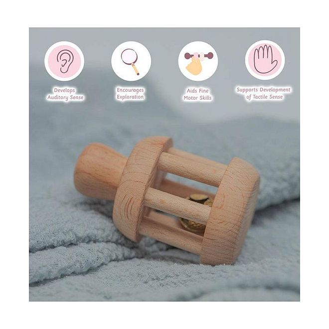 Ariro Wooden Bell Rattle for Babies, Eco-Friendly Lightweight Beech Wood, Develops Auditory & Motor Skills, 0m+ - Image 3