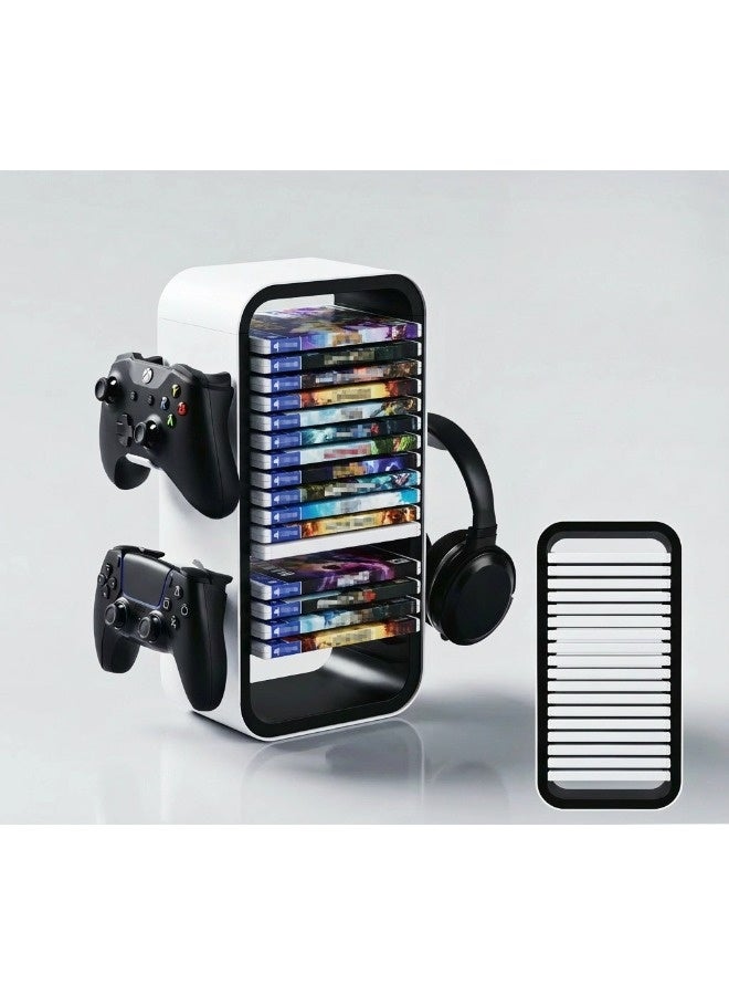 ShebSheb Universal Game Disc Storage Stand, with Controller Holder for up to 4 Gamepads, for Up to 18 Games, Gaming Accessories for PS5, PS4, Xbox X/S/One, Switch 1 + 2, Switch OLED, BluRay - Image 1