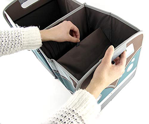 BRISA VW Collection - Volkswagen Foldable Storage Trunk Box Bag for Grocery Shopping in VW T1 Bus Campervan Shape (Classic Bus/Petrol & Brown) - Image 4