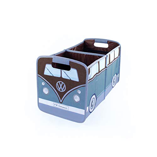 BRISA VW Collection - Volkswagen Foldable Storage Trunk Box Bag for Grocery Shopping in VW T1 Bus Campervan Shape (Classic Bus/Petrol & Brown) - Image 1