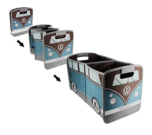 BRISA VW Collection - Volkswagen Foldable Storage Trunk Box Bag for Grocery Shopping in VW T1 Bus Campervan Shape (Classic Bus/Petrol & Brown) - Image 3