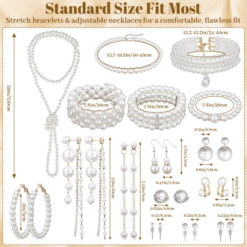 Jupwalz 16 Pcs Pearl Jewelry Set with Necklace, Earrings and Bracelets, Pearl Necklaces for Women, Faux Pearls Set Jewelry for Wedding Bridal Christmas Party - Image 4