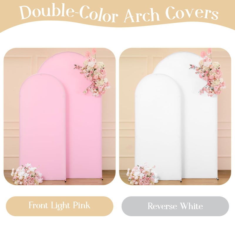 HB HBB MAGIC Pink White Arch Backdrop Cover Set of 2 Arch Covers 7.2 and 6ft Wedding Arch Cover Stretchy Backdrop Bridal Baby Shower Birthday Party Arches Stand Covers Spandex - Image 2