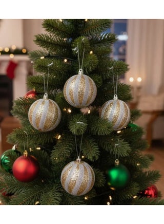3-Piece Gold Christmas Hanging Ball Decor Set Silver Glitter Finish Ornaments for Holiday Trees