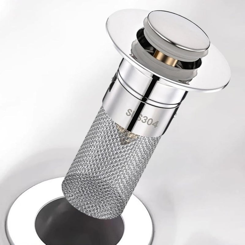 MGNLR Stainless Steel Sink Strainer for Kitchen & Bathroom | Push Down Drain Filter with Anti-Clog Design | Removable Stainless Steel Filter Basket, Clean, Universal Plug (Pack of 1) - Image 5