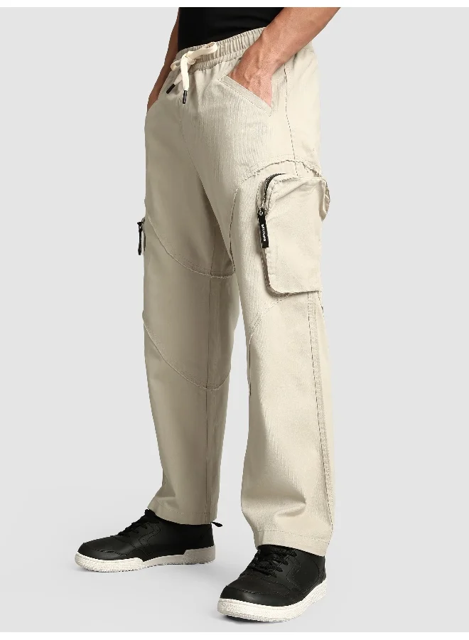 Beyoung Beige Raw Edge 3D Pocket Cargo Pants