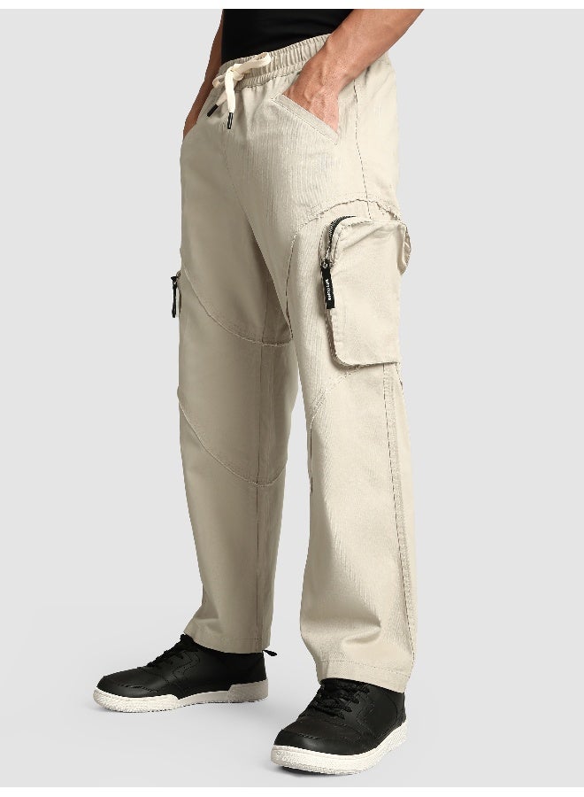 Beyoung Beige Raw Edge 3D Pocket Cargo Pants  - Image 2