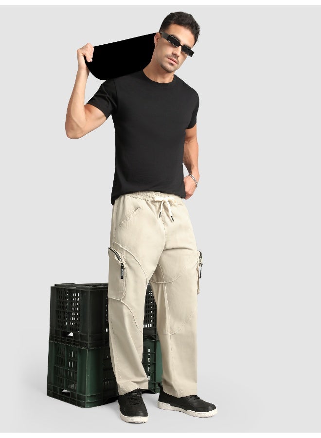 Beyoung Beige Raw Edge 3D Pocket Cargo Pants  - Image 4