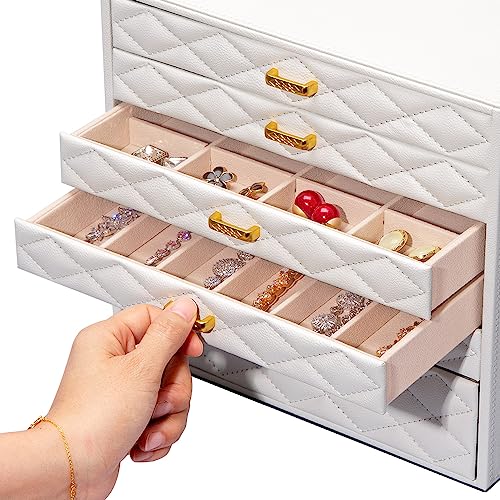 FEIYAN Extra Large Jewelry Box Organizer with 10 Drawers - Premium Faux Leather Storage Case & Velvet Lining | Modern Scandinavian Design for Rings, Necklaces, Earrings - Image 3