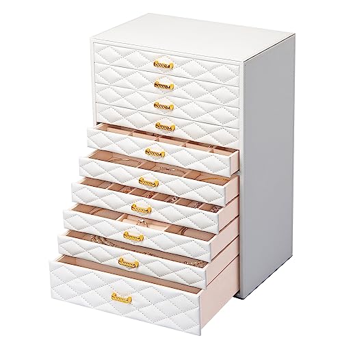 FEIYAN Extra Large Jewelry Box Organizer with 10 Drawers - Premium Faux Leather Storage Case & Velvet Lining | Modern Scandinavian Design for Rings, Necklaces, Earrings - Image 1