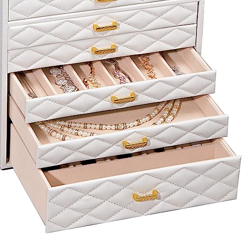 FEIYAN Extra Large Jewelry Box Organizer with 10 Drawers - Premium Faux Leather Storage Case & Velvet Lining | Modern Scandinavian Design for Rings, Necklaces, Earrings - Image 4