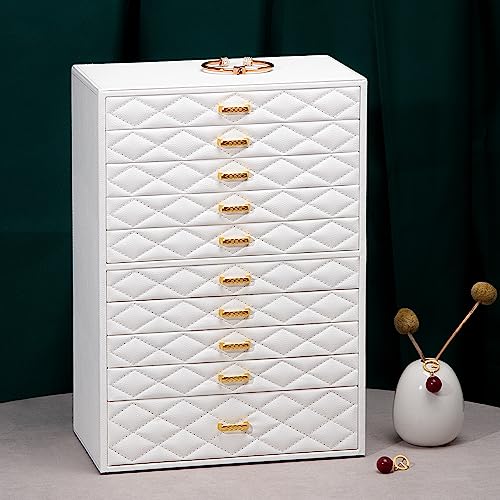 FEIYAN Extra Large Jewelry Box Organizer with 10 Drawers - Premium Faux Leather Storage Case & Velvet Lining | Modern Scandinavian Design for Rings, Necklaces, Earrings - Image 2