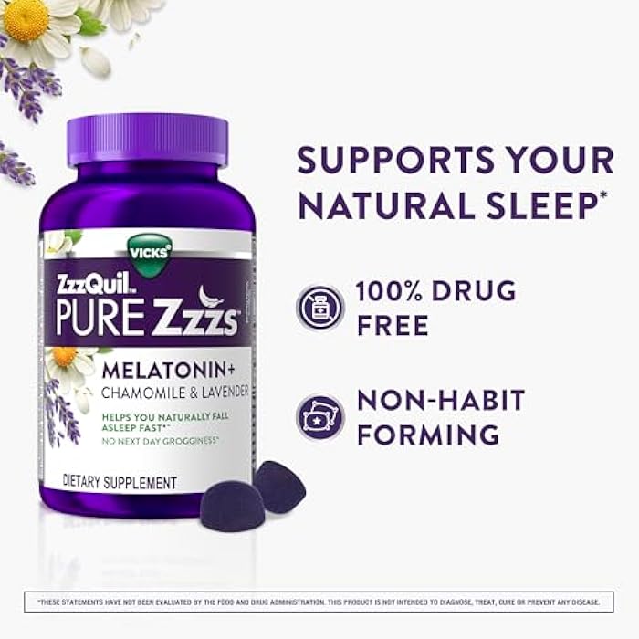 ZzzQuil ز ز ز كويل PURE ز ز ز حبوب الميلاتونين، مساعد النوم، ميلاتونين 2 ملغ، مع البابونج والخزامى، حبوب النوم الميلاتونين، مساعدات النوم للبالغين، بنكهة التوت البري والفانيليا، 72 حبة نوم - Image 3