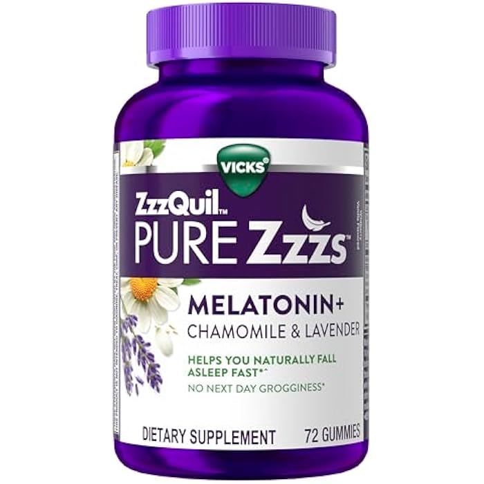 ZzzQuil ز ز ز كويل PURE ز ز ز حبوب الميلاتونين، مساعد النوم، ميلاتونين 2 ملغ، مع البابونج والخزامى، حبوب النوم الميلاتونين، مساعدات النوم للبالغين، بنكهة التوت البري والفانيليا، 72 حبة نوم - Image 1