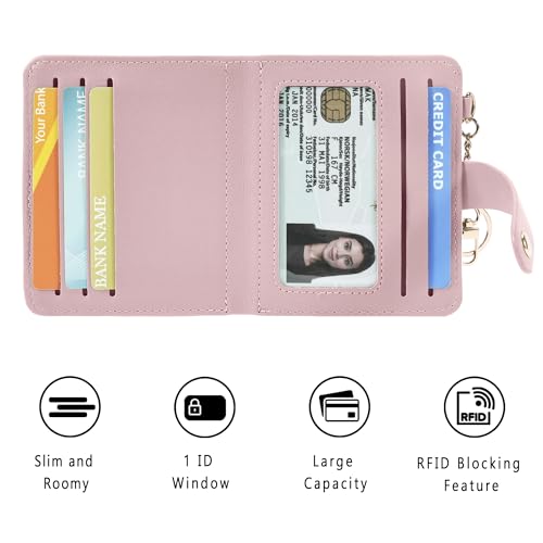 Airkit Small Wallets Woman RFID Blocking Leather Credit Card Holder - with ID Window - Card Wallets for Women - with Zipper Coin Purse - Keychain Wallet - Image 5