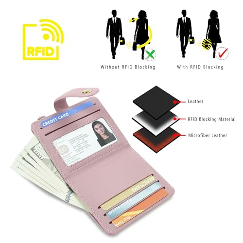 Airkit Small Wallets Woman RFID Blocking Leather Credit Card Holder - with ID Window - Card Wallets for Women - with Zipper Coin Purse - Keychain Wallet - Image 4