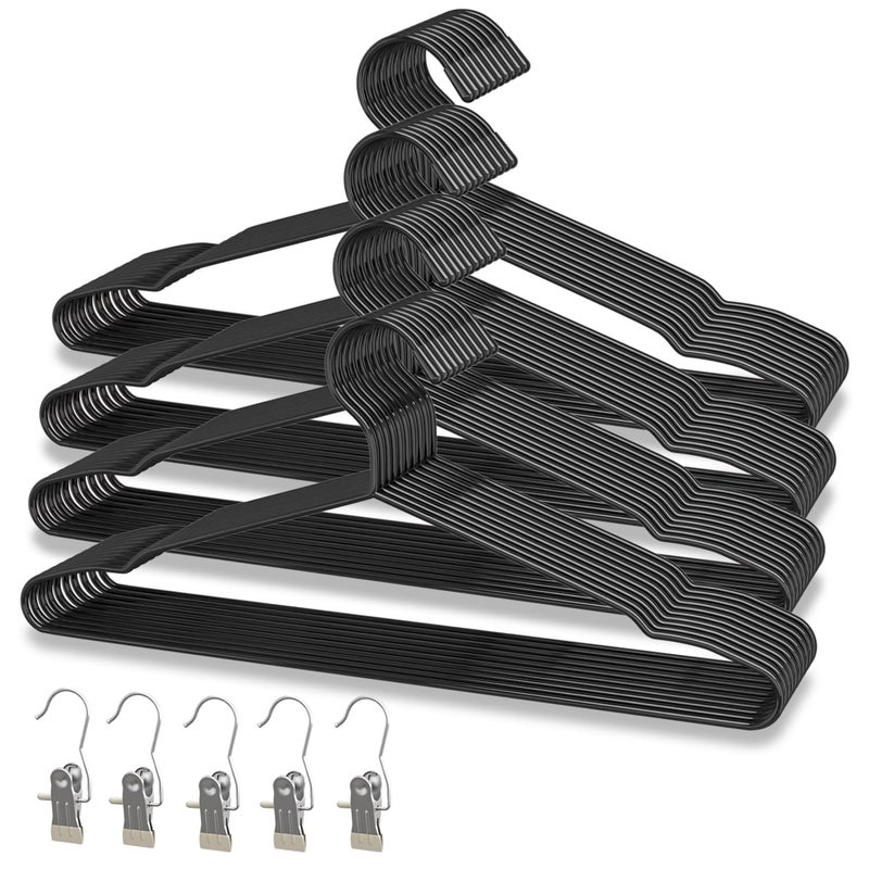 ANJUBAN 40Pack+5 Clips Luxurious Hanger Set ï¼Œ16.69" Heavy Duty Matte Black Metal HangersWithstands 50lbs Weight Smooth Powder Coated Finish Compact Shirt Hangers - Image 1