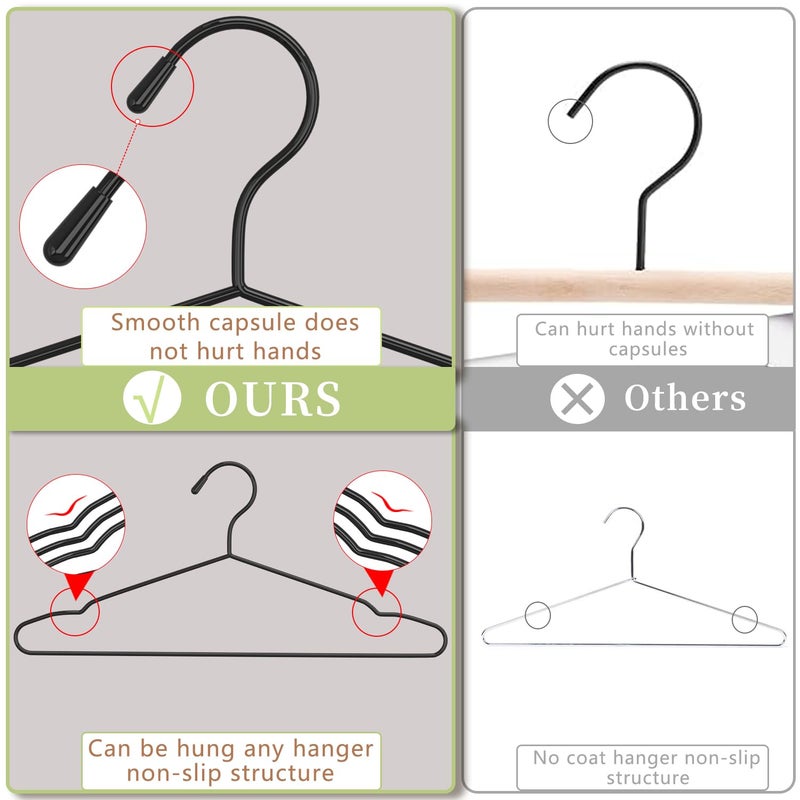 ANJUBAN 40Pack+5 Clips Luxurious Hanger Set ï¼Œ16.69" Heavy Duty Matte Black Metal HangersWithstands 50lbs Weight Smooth Powder Coated Finish Compact Shirt Hangers - Image 2