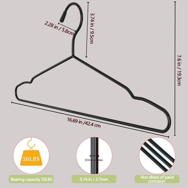 ANJUBAN 40Pack+5 Clips Luxurious Hanger Set ï¼Œ16.69" Heavy Duty Matte Black Metal HangersWithstands 50lbs Weight Smooth Powder Coated Finish Compact Shirt Hangers - Image 4