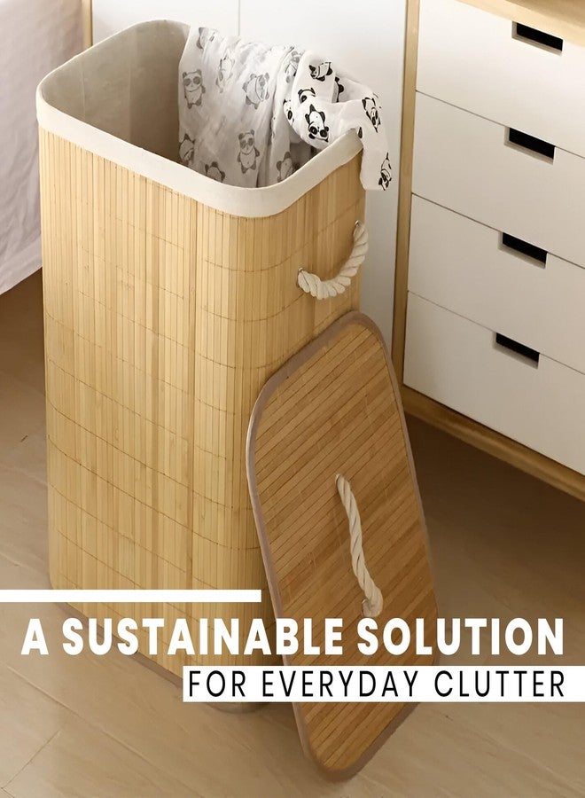 iBELL Foldable 67Litre Square Bamboo Laundry Basket with Lid | Sustainable & Eco-Friendly |Solid Laundry Basket | 35L x 35W x 55H CM| Easy to Carry (1 Pc, Wood Finish) IBL 60-AS - Image 2