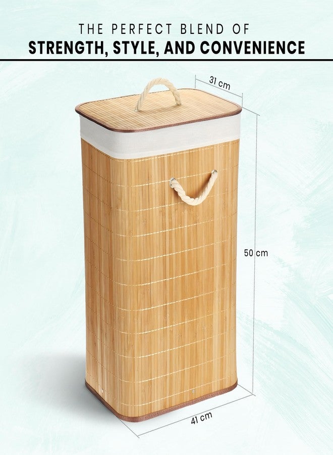 iBELL Foldable 67Litre Square Bamboo Laundry Basket with Lid | Sustainable & Eco-Friendly |Solid Laundry Basket | 35L x 35W x 55H CM| Easy to Carry (1 Pc, Wood Finish) IBL 60-AS - Image 5