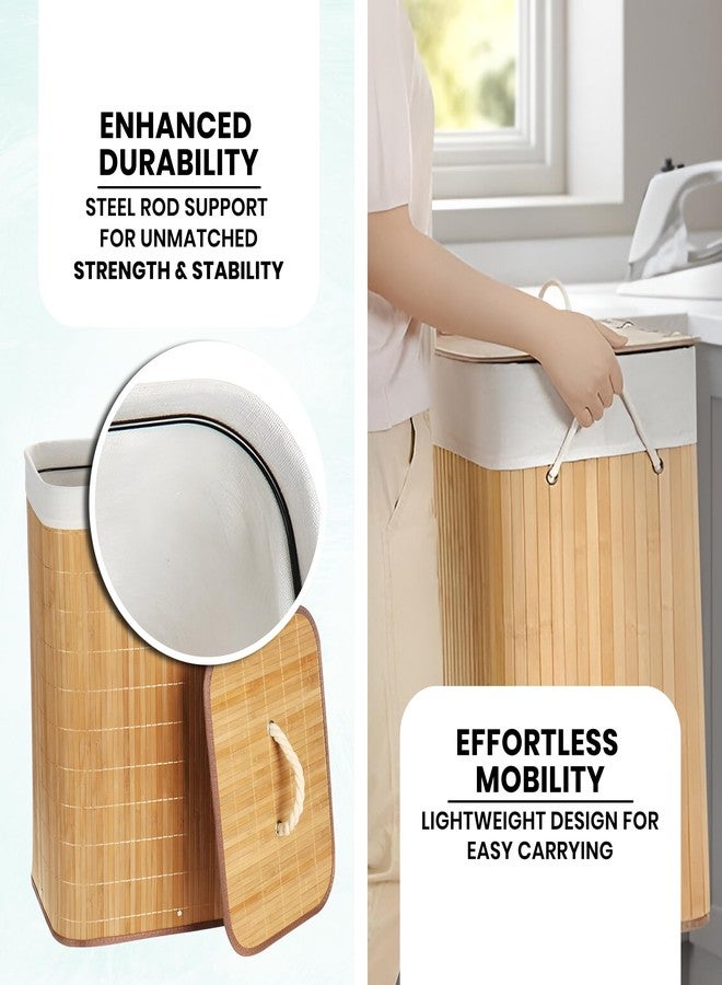 iBELL Foldable 67Litre Square Bamboo Laundry Basket with Lid | Sustainable & Eco-Friendly |Solid Laundry Basket | 35L x 35W x 55H CM| Easy to Carry (1 Pc, Wood Finish) IBL 60-AS - Image 4