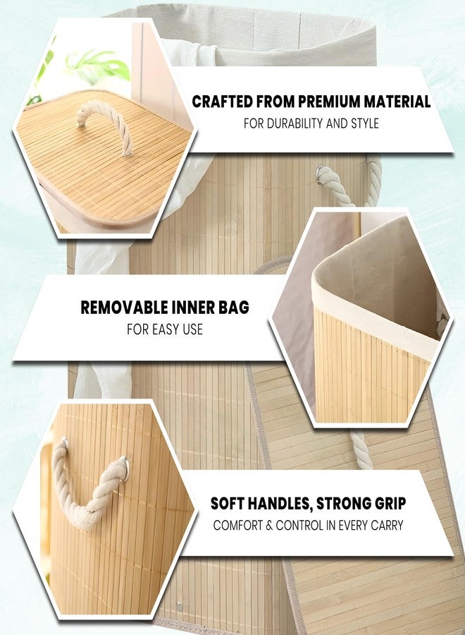 iBELL Foldable 67Litre Square Bamboo Laundry Basket with Lid | Sustainable & Eco-Friendly |Solid Laundry Basket | 35L x 35W x 55H CM| Easy to Carry (1 Pc, Wood Finish) IBL 60-AS - Image 3