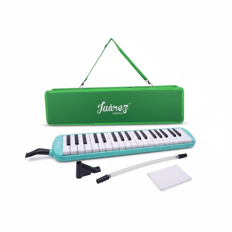 Juarez 37 Key Melodica JMLD37GR Musical Instrument Soprano Air Piano Keyboard Pianica with Carrying Bag, 1 Soft Long Tube, 1 Mouthpiece, Wipe Cloth, Green - Image 1