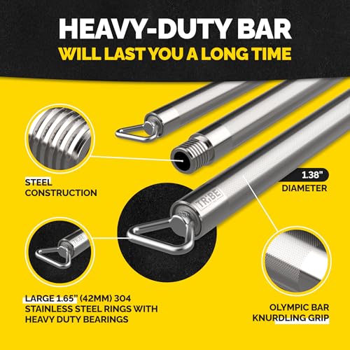 Tribe Lifting Heavy Duty Steel Resistance Band Bar - Portable Resistance Bar for Resistance Bands - Resistance Bar for Working Out - Dual Cable Machine Bar - Straight Bar Cable Attachment - Image 2