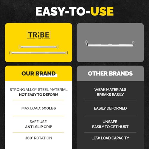 Tribe Lifting Heavy Duty Steel Resistance Band Bar - Portable Resistance Bar for Resistance Bands - Resistance Bar for Working Out - Dual Cable Machine Bar - Straight Bar Cable Attachment - Image 5
