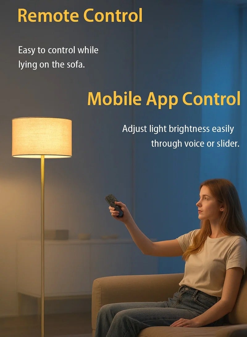 FUOE Modern Gold Floor Lamp with Remote & App Control, Stepless Dimming & Color Temperature, 12W LED, Marble Base, 160×38 cm, for Living Room, Bedroom, Office - Image 3
