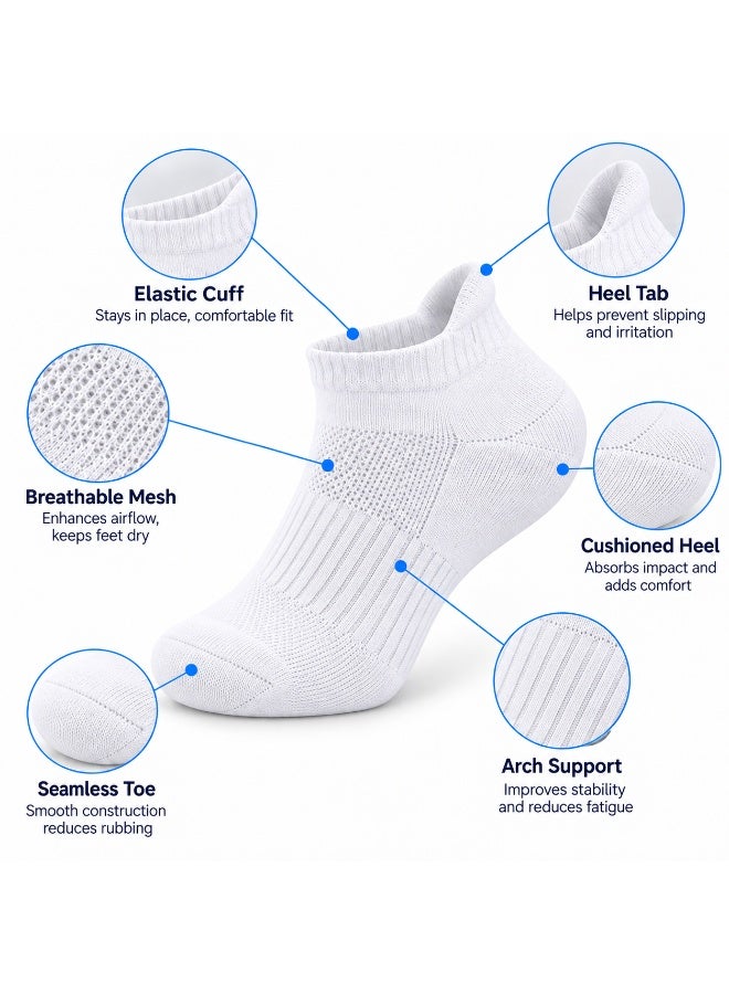 5 Pairs Ankle Sports Socks for Men & Women, Cotton Cushioned Running Socks with Arch Support, Breathable Mesh & N9 Silver Freshness - Image 3