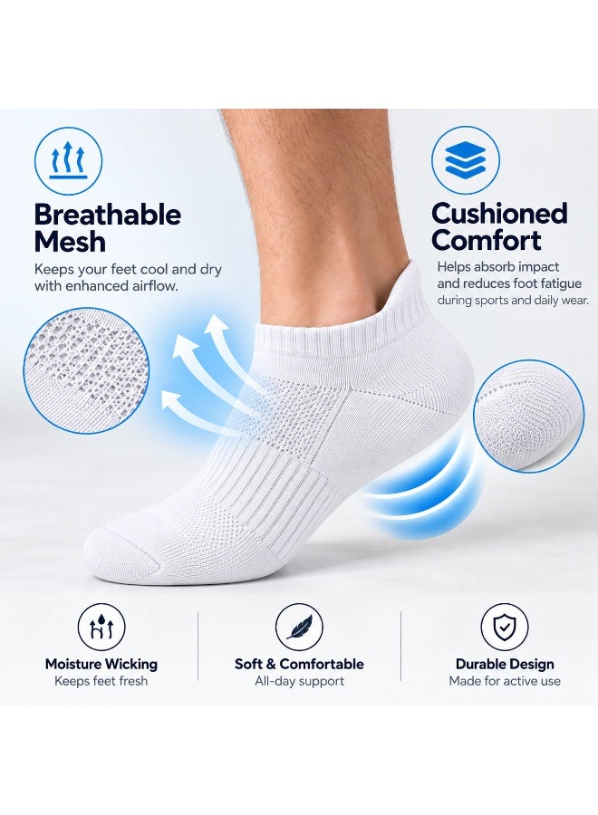 5 Pairs Ankle Sports Socks for Men & Women, Cotton Cushioned Running Socks with Arch Support, Breathable Mesh & N9 Silver Freshness - Image 4