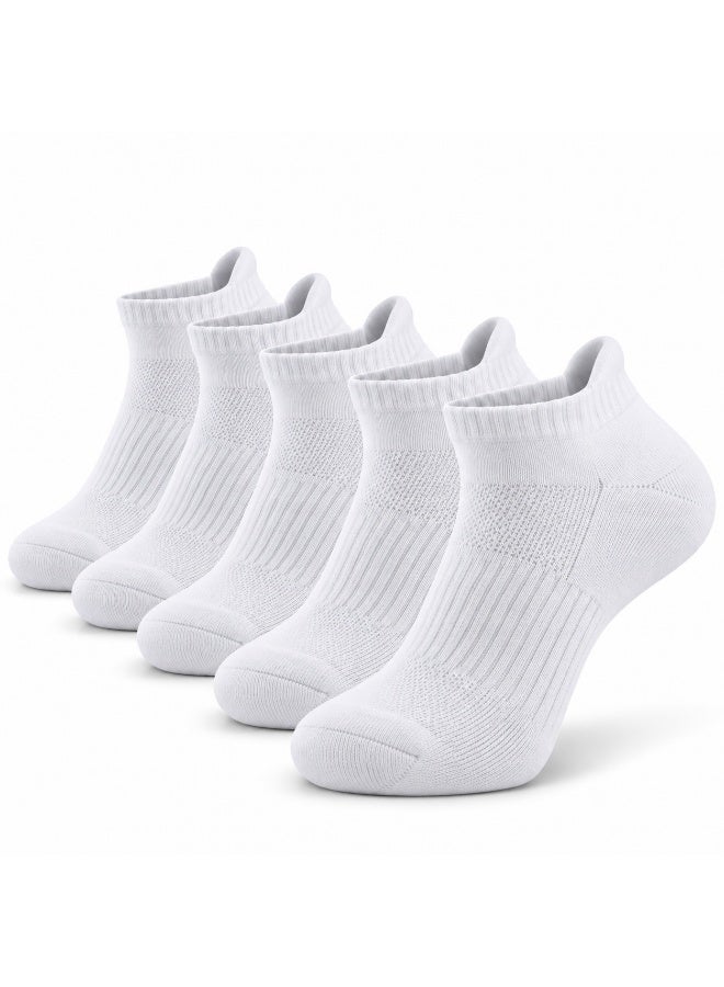 5 Pairs Ankle Sports Socks for Men & Women, Cotton Cushioned Running Socks with Arch Support, Breathable Mesh & N9 Silver Freshness - Image 1