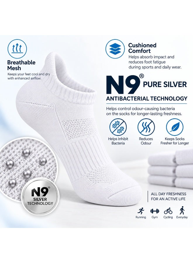 5 Pairs Ankle Sports Socks for Men & Women, Cotton Cushioned Running Socks with Arch Support, Breathable Mesh & N9 Silver Freshness - Image 5