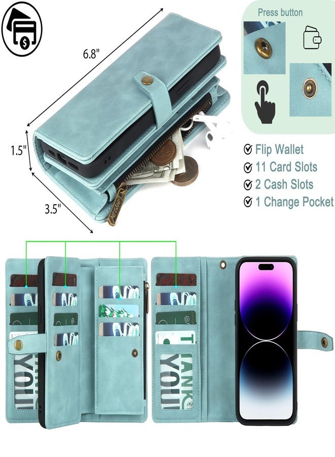 TwoHead Phone Wallets Compatible, Detachable Magnetic Case, Shockproof Protective Leather Case with Card Holder and Change Pocket, 6.7 Inch, Blue - Image 3