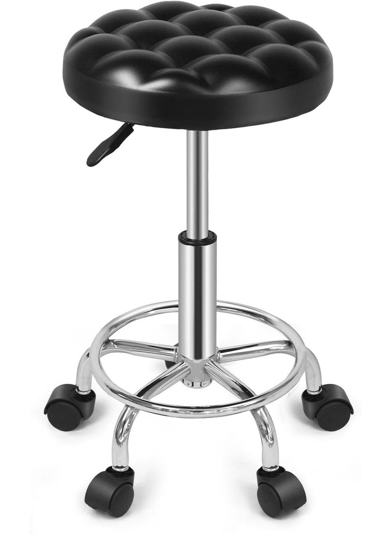 سكاي تاتش كرسي دائري دوار من SKY-TOUCH: كرسي زينة مصنوع من جلد البولي يوريثان، قابل للتعديل في الارتفاع بزاوية 360 درجة مع عجلات للمكتب والمنزل والرسم والاستوديو والمتجر والسبا والصالون - Image 1