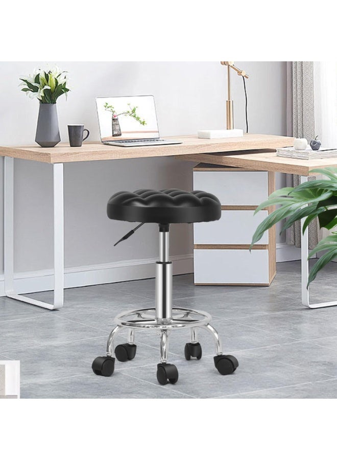 سكاي تاتش كرسي دائري دوار من SKY-TOUCH: كرسي زينة مصنوع من جلد البولي يوريثان، قابل للتعديل في الارتفاع بزاوية 360 درجة مع عجلات للمكتب والمنزل والرسم والاستوديو والمتجر والسبا والصالون - Image 2