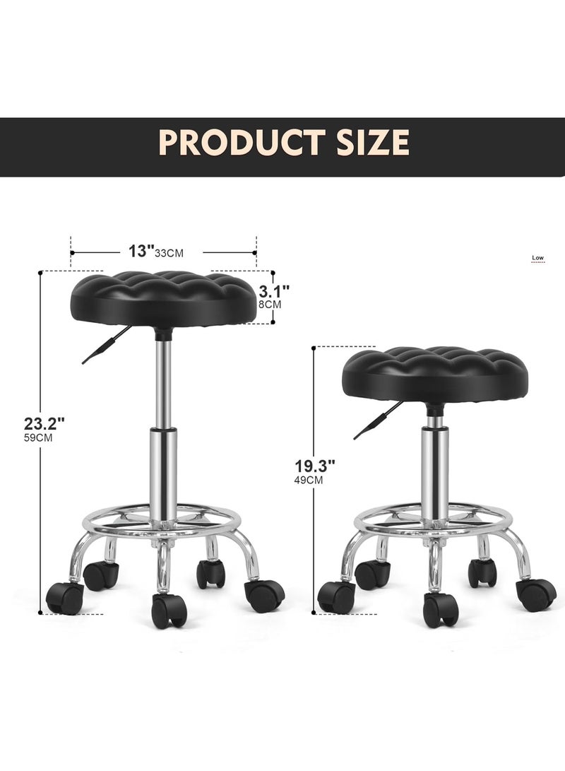 سكاي تاتش كرسي دائري دوار من SKY-TOUCH: كرسي زينة مصنوع من جلد البولي يوريثان، قابل للتعديل في الارتفاع بزاوية 360 درجة مع عجلات للمكتب والمنزل والرسم والاستوديو والمتجر والسبا والصالون - Image 3