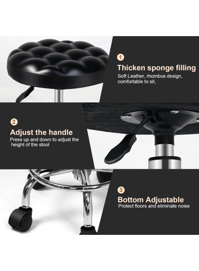 سكاي تاتش كرسي دائري دوار من SKY-TOUCH: كرسي زينة مصنوع من جلد البولي يوريثان، قابل للتعديل في الارتفاع بزاوية 360 درجة مع عجلات للمكتب والمنزل والرسم والاستوديو والمتجر والسبا والصالون - Image 5