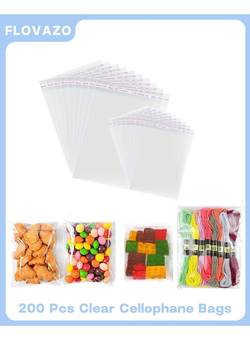 فلوفازو 200 كيس سيلوفان شفاف متعدد الاستخدامات وقابل لإعادة الإغلاق - مثالي للبسكويت والهدايا وتغليف المنتجات، بمقاسات 18×27 سم و8×12 سم - Image 1