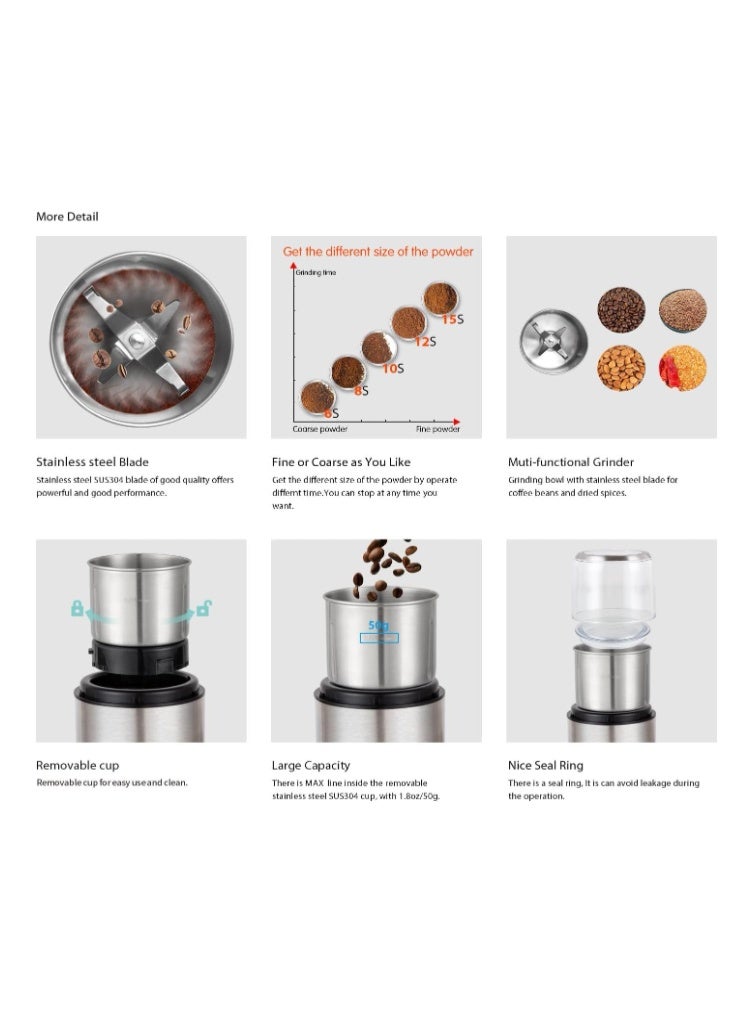 DR MILLS DM-7452 Electric Dried Spice and Coffee Grinder, Grinder and chopper,detachable cup, Dishwasher safe, Blade & cup made with SUS304 stainless steel - Image 5