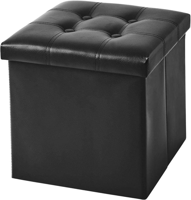 TMOHRA Storage Stool,Foldable Storage Ottoman Box Footrest Step Stool,Padded Seat for Dorm Living Room,Versatile Space-Saving Storage Toy Box,for Bedroom,Support 300lbs (Black S) - Image 1