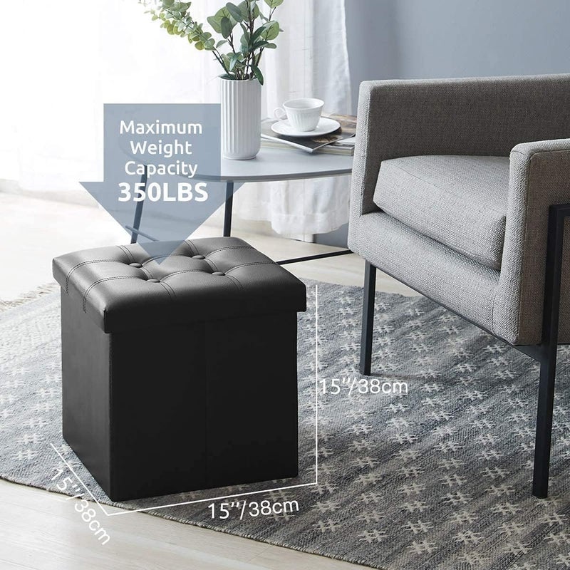 TMOHRA Storage Stool,Foldable Storage Ottoman Box Footrest Step Stool,Padded Seat for Dorm Living Room,Versatile Space-Saving Storage Toy Box,for Bedroom,Support 300lbs (Black S) - Image 3