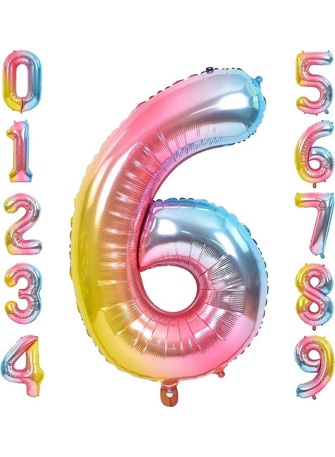 FI - FLICK IN FI - FLICK IN 1 Pc Big Size Number 6 Foil Balloon 32 Inch Large Rainbow Number Foil Balloon Gradient 0 to 9 Number Balloons for Decoration 6th Birthday Anniversary Decoration Items (Pack of 1, Rainbow)  - Image 1
