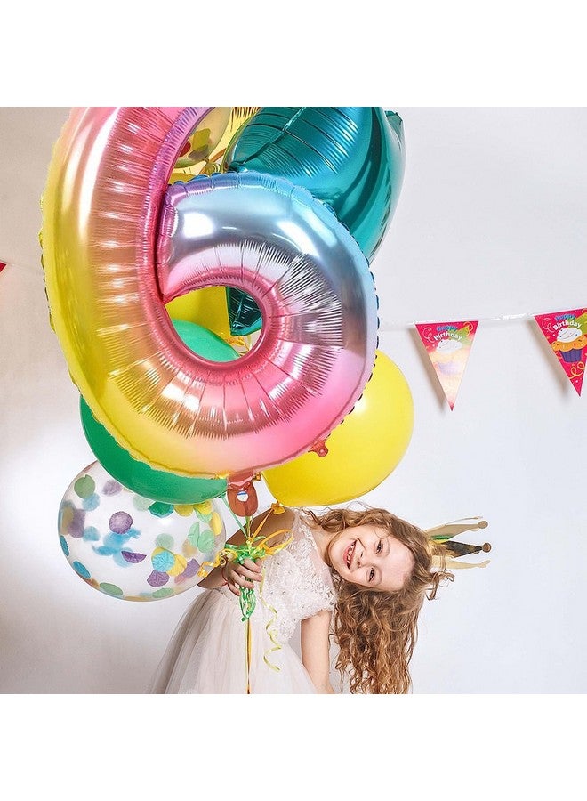 FI - FLICK IN FI - FLICK IN 1 Pc Big Size Number 6 Foil Balloon 32 Inch Large Rainbow Number Foil Balloon Gradient 0 to 9 Number Balloons for Decoration 6th Birthday Anniversary Decoration Items (Pack of 1, Rainbow)  - Image 5